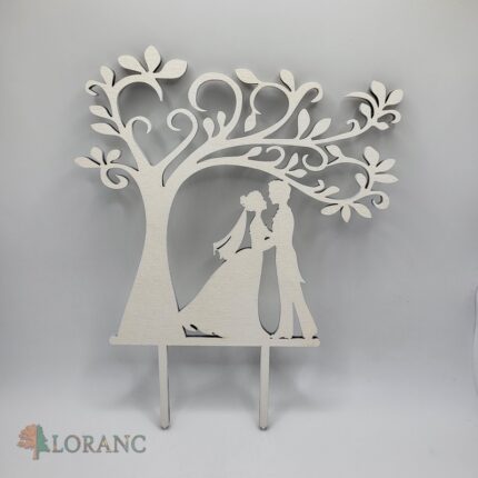 Svadobný zápich na tortu-pár pod korunou stromu 02 /biela/15/