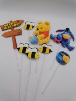 Papierový zápich na tortu - Happy Birthday - Macko Pú