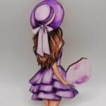 dekorácia na tortu/magnetka - Dievča vo fialových šatách