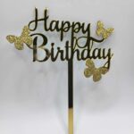 pl.zápich na tortu - Happy Birthday - Motýle /zlatý/ 02