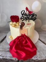 zápich na tortu - Dáma v saténových šatách /červená/ – Obrázok 2