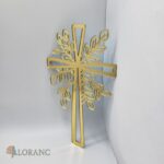 Dekorácia na tortu/zápich – pl. krížik zlatý + lístky