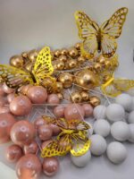 Dekorácia - Guličky zlaté+ružové+motýle SADA 26 – Obrázok 2