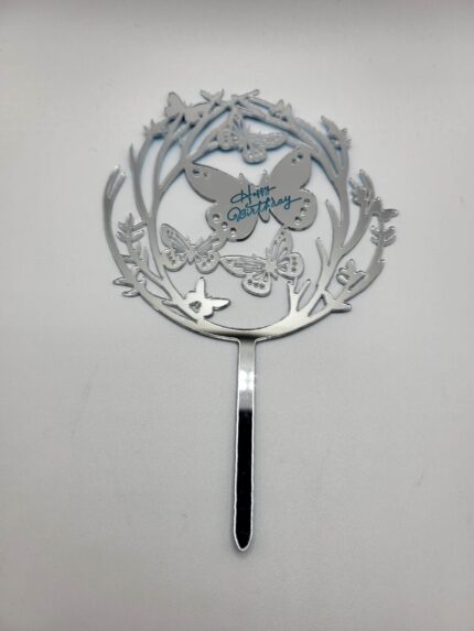 pl.zápich na tortu - Happy Birthday - Motýle 01 /strieborný/