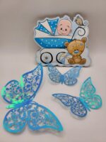 Dekorácia na tortu/magnetka Bábätko - Chlapček v kočíku + macko – Obrázok 2