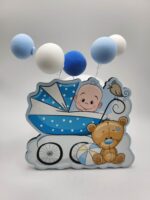 Dekorácia na tortu/magnetka Bábätko - Chlapček v kočíku + macko – Obrázok 3