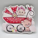 Dekorácia na tortu/magnetka Bábätko – dievčatko v kočíku 02