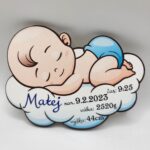 Bábätko - Chlapček na obláčiku + údaje-krst