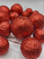 Dekorácia – Červené guličky 03  /trblietavé/ – Obrázok 2