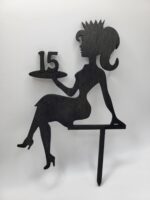 Zápich na tortu - sediaca žena/dievča číslo 15 + korunka /čierna/