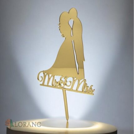 pl.zápich na tortu – Mr & Mrs + svadobný pár /zlatý/ 010