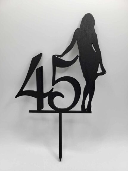Zápich na tortu číslo 45 + postava ženy /čierna/