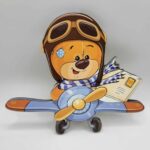 Dekorácia na tortu/magnetka Macko + lietadlo 01