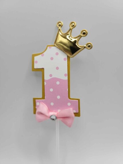 Pap. zápich na tortu číslo 1. + korunka /ružová/