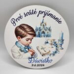 Dekorácia na tortu/magnetka Prijímanie – chlapček + meno