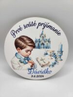 Dekorácia na tortu/magnetka Prijímanie – chlapček + meno