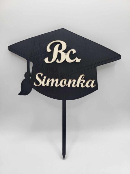 zápich na tortu - Promócie - čiapka + titul a meno