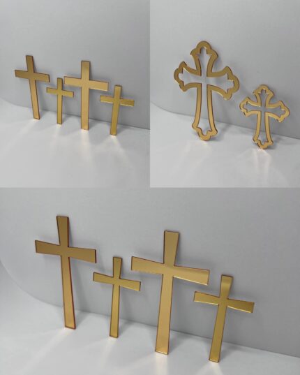Dekorácia na tortu/zápich – pl. krížik zlatý - SADA
