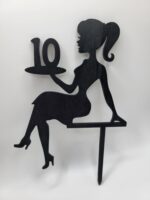 Zápich na tortu - sediaca žena/dievča číslo 10 /čierna/