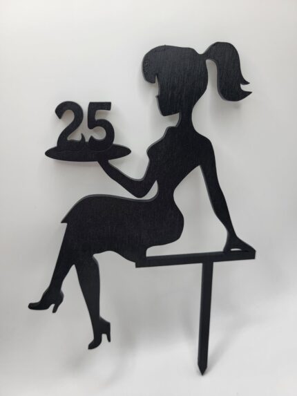 Zápich na tortu - sediaca žena/dievča číslo 25 /čierna/
