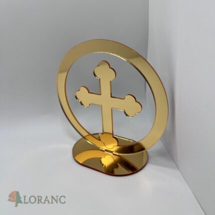 Dekorácia na tortu/stojan – pl. krížik zlatý