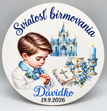 dekorácia na tortu/magnetka Sviatosť birmovania – chlapček + meno