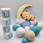 Magnetka Macko na mesiaci + baby dekorácie na tortu, sada 32