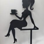 Zápich na tortu -sediaca žena/dievča + káva 02 /čierna/