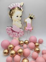 Pap. zápich na tortu číslo 1. + korunka /ružová/ – Obrázok 3