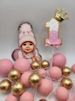 Pap. zápich na tortu číslo 1. + korunka /ružová/ – Obrázok 4