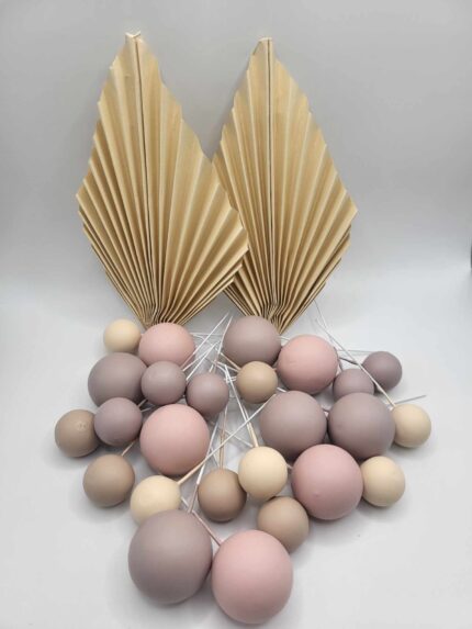 Dekorácia – Guličky/béžové+palmový list/ SADA 76