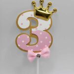 Pap. zápich na tortu – číslo 3. + korunka /ružová/