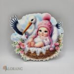 Dekorácia na tortu/magnetka - Bocian s dievčatkom 02