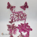 pap. zápich Happy Birthday – Motýle /cyklamenová/