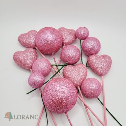 Dekorácia na tortu – Ružové srdiečko + guličky polyst. 3D /SADA/