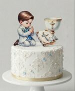 Dekorácia na tortu/magnetka prijímanie – modliaci sa chlapček + kalich + biblia 02 – Obrázok 3