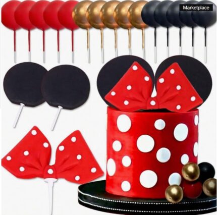 Dekorácia – Guličky/Minnie červené+čierne+zlaté/ SADA 136