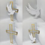 Dekorácia na tortu/zápich – pl. krížik zlatý + holubica