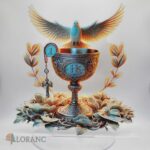 Akrylová stojaca dekorácia – Kalich + holubica + ruženec