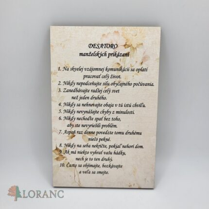 Tabuľka - Desatoro manželských prikázaní