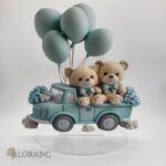 pl. dekorácia – Macko + autíčko + balóny /tyrkysová/