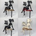 Zápich na tortu-sediaca žena/dievča + meno + číslo