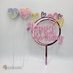 zápich na tortu – Happy Birthday srdiečka + 2x srdiečko /ružová/