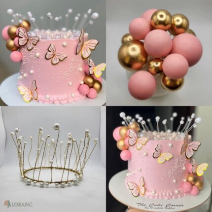 SADA - korunka + motýle + guličky /ružová,zlatá/