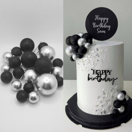 Dekorácia – Guličky SADA 151 /strieborná,čierna/