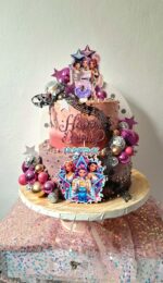 Dekorácia na tortu – guličky Disko +hviezdičky/strieborná +cyklaménová-HUNTRIX/sada 156 – Obrázok 4