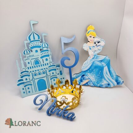 dekorácia na tortu -sada Popoluška /meno+číslo+korunka+pap.zámok+magnetka/