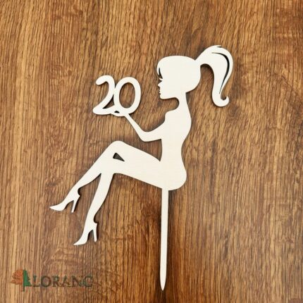 Zápich na tortu-sediaca žena/dievča + číslo 20