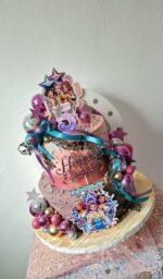 Dekorácia na tortu – guličky Disko +hviezdičky/strieborná +cyklaménová-HUNTRIX/sada 156 – Obrázok 3