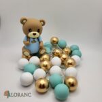 Dekorácia – Guličky + macko SADA 164  /tyrkysová modrá/ – Obrázok 3